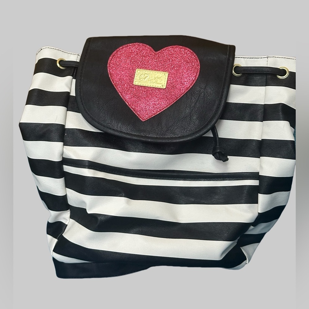 Chic Striped Backpack with Pink Heart Luv Betsey by Betsey Johnson